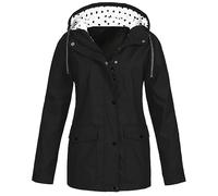 duxyoz Black Womens Rain Jackets With Hood Long Waterproof Coats For Women Uk Winter Plus Size Lightweight Hooded Trench Raincoat For Dog Walking, Hiking & Travel 5XL
