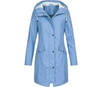duxyoz Blue Ladies Lightweight Jacket Coat Premium Quality Hooded Long Coats And Jackets Waterproof Long Sleeve Windbreaker Water-Resistant Overcoat Outdoor Sportswear With Hood 5XL