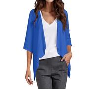 duxyoz Blue Women's Kimono Cardigans Summer Chiffon Open Front Cardigan Sun Protection Beach Cover Ups Ruffle Short Sleeve Dressy Top Ladies Casual Sheer Capes Lightweight Loose Dressy Shrug