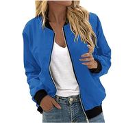 duxyoz Blue Women'S Windbreaker Outerwear With Pockets Casual Coat Zip Up Bomber Jacket Classic Vintage Scooter Motorcycle Biker Coats Stylish Outfit Party Festival Wear