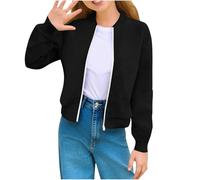 duxyoz Bomber Jackets for Girls - Casual,Long Sleeves,Lightweight,Jacquard,Full Zip Up,Flight Jacket Coats Cropped Baseball Jacket Outwear Black 13-14 Years