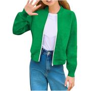 duxyoz Bomber Jackets for Girls - Casual,Long Sleeves,Lightweight,Jacquard,Full Zip Up,Flight Jacket Coats Cropped Baseball Jacket Outwear Green 11-12 Years