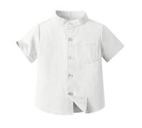 duxyoz Boys Button Down Shirt Kids Casual Short Sleeve Top Stand Collar Summer Blouse Basic Solid School Shirts Fashion Classic Uniforms Shirts Plain Vintage Dress Shirt with Pockets 7-8 Years