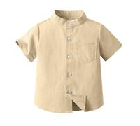 duxyoz Boys Button Down Shirt Kids Casual Short Sleeve Top Stand Collar Summer Blouse Basic Solid School Shirts Fashion Classic Uniforms Shirts Plain Vintage Dress Shirt with Pockets 6-7 Years