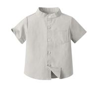 duxyoz Boys Button Down Shirt Kids Casual Short Sleeve Top Stand Collar Summer Blouse Basic Solid School Shirts Fashion Classic Uniforms Shirts Plain Vintage Dress Shirt with Pockets 7-8 Years