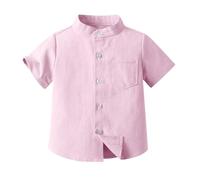 duxyoz Boys Button Down Shirt Kids Casual Short Sleeve Top Stand Collar Summer Blouse Basic Solid School Shirts Fashion Classic Uniforms Shirts Plain Vintage Dress Shirt with Pockets 8-9 Years