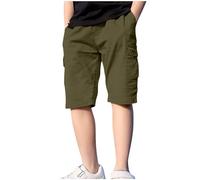 duxyoz Boys Cargo Bermuda Shorts School Uniform Chino Shorts Kids Summer Pull On Elasticated Waist Pants Lightweight Breathable Comfy Sports Trousers Casual Sweat Short with Multi-Pockets 9-10 Years