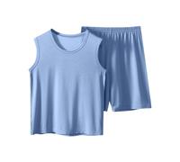 duxyoz Boys Girls 2 Pieces Outfits Sleeveless Tank Tops & Shorts Loungewear Pajamas Sets Children Kids Summer Clothes Set Lightweight Soft Comfy Skin-Friendly Homewear Solid Basic Pjs 11-13 Years