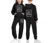 duxyoz Boys Girls Custom Tracksuit Set,Personalised 2 Piece Oversizes Full Sets,Customised Casual Outfit Hoodie Sweatshirts and Loose Sweatpants,Add Your Own Image Photo Text Joggers Set 2-3 Years