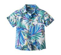 duxyoz Boys Girls Hawaii Shirt Toddler Kids Summer T-Shirt Vacation Holiday Short Sleeve Beach Floral Tops Button Down Hawaiian Shirts Casual Tropical Blouse Cute Dress Shirts Daily Wear 8-9 Years