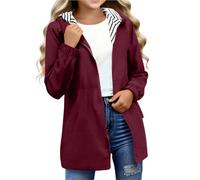 duxyoz Boys Girls Rain Jacket - Waterproof Lightweight Raincoat for Kids,Packable,Water-Resistant,Windproof,Hooded,Long Raincoats Windbreaker Trench Coat Wine 9-10 Years