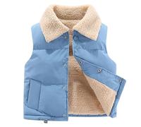 duxyoz Boys Girls Teddy Fleece Gilets Sherpa Fleece Vest Toddler Sleeveless Waistcoat Gilet Lightweight Faux Fur Warm Vest Jacket Autumn Winter Solid Color Casual Padded Button Coat 01Blue 3 Years