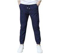 duxyoz Boys Linen Trousers Casual Beach Trousers Lightweight Loose Long Joggers Pants Drawstring Elastic Waisted Tapered Leg Sweatpants Slim Fit Cargo Joggers Athletic Lounge Pants Pockets 4-5 Years