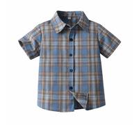 duxyoz Boys Short Sleeve Button Down Shirt Casual Plaid Checked Summer Shirts Cute Lightweight Dress Shirts Formal Uniform Classic Western Tops Kids Henley Shirt Uniform Blouse 7-8 Years