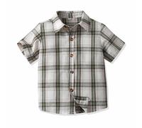 duxyoz Boys Short Sleeve Button Down Shirt Casual Plaid Checked Summer Shirts Cute Lightweight Dress Shirts Formal Uniform Classic Western Tops Kids Henley Shirt Uniform Blouse 8-9 Years