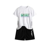 duxyoz Boys Sportwear 2 Piece Sports Shorts Set Uk Summer Casual Short Sleeve T Shirt Tops With Shorts Quick Drying Outfit Two Piece Fitness Print Training Suit Kids Jogging Suits 13-14 Years