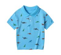 duxyoz Boys Summer Shirts Polo Short Sleeved Turn Down Collar Blouse T-Shirt for Kids Cute Dinosaur Printed Graphic Tees Playwear Clothes Classic Cotton School Shirts Uniform Polos 3-4 Years