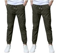 duxyoz Boys Sweatpants Cotton Linen Trousers 2-Pack Kids Jogging Bottoms with Pocket Drawstring Elastic Waist Loose Casual Joggers Pants Baggy suit Bottom Breathable Sports Pants 7-8 Years