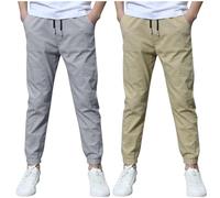 duxyoz Boys Sweatpants Cotton Linen Trousers 2-Pack Kids Jogging Bottoms with Pocket Drawstring Elastic Waist Loose Casual Joggers Pants Baggy Suit Bottom Breathable Sports Pants 11-12 Years