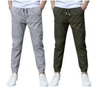 duxyoz Boys Sweatpants Cotton Linen Trousers 2-Pack Kids Jogging Bottoms with Pocket Drawstring Elastic Waist Loose Casual Joggers Pants Baggy Suit Bottom Breathable Sports Pants 5-6 Years