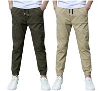 duxyoz Boys Sweatpants Cotton Linen Trousers 2-Pack Kids Jogging Bottoms with Pocket Drawstring Elastic Waist Loose Casual Joggers Pants Baggy Suit Bottom Breathable Sports Pants 7-8 Years