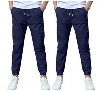 duxyoz Boys Sweatpants Cotton Linen Trousers 2-Pack Kids Jogging Bottoms with Pocket Drawstring Elastic Waist Loose Casual Joggers Pants Baggy Suit Bottom Breathable Sports Pants 5-6 Years