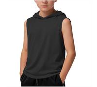 duxyoz Boys Tank Tops Hooded T-Shirt Sleeveless Solid Basic Pullover Hoodie Kids Athletic Workout Shirts with Hood Loose Fit Muscle Tees Casual Basic T-Shirt Sportswear Streetwear 12-13 Years A Black