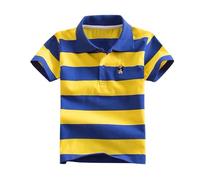 duxyoz Boys Toddler Kids Short Sleeve Polo Shirts Summer Clothe Classic Stripe Printed School Uniform Shirt Casual Moisture Wicking Soft Breathable Cotton Tops Pique Polo Shirts 3-4 Years