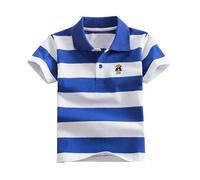 duxyoz Boys Toddler Kids Short Sleeve Polo Shirts Summer Clothe Classic Stripe Printed School Uniform Shirt Casual Moisture Wicking Soft Breathable Cotton Tops Pique Polo Shirts 6-7 Years