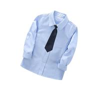 duxyoz Boys Uniform Dress Shirt Cotton Long Sleeve Button Down Shirts With Necktie Solid Color School Uniform Classic Fit Formal Shirt For Kids Toddler Birthday Party Wedding Church Outfit 10-11 Years