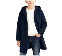 duxyoz Boys Wool Blend Winter Coat,Kids Hooded School Dress Coats,Solid Classic Long Trench Jacket,Elegant Casual Warm Peacoat Business Casual Age 5-15 Years