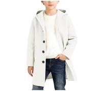 duxyoz Boys Wool Blend Winter Coat,Kids Hooded School Dress Coats,Solid Classic Long Trench Jacket,Elegant Casual Warm Peacoat Business Casual White 11-12 Years