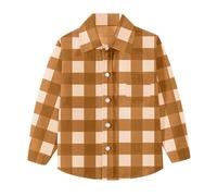 duxyoz Brown Plaid Button Down Shirt For Kids Boys Casual Long Sleeve Checked Shirts Classic School Uniform Lightweight Soft Formal Dress Shirt Lattice Shacket Tops For Toddler Baby 5-6 Years
