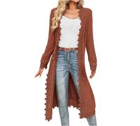 duxyoz Brown Women's Long Lightweight Cardigan Long Sleeve Open Front Elegant Maxi Cardigans Ribbed Knitted Sweater Ladies Trendy Dressy Duster Coats Coverups Kimono Cardigan Fall Winter