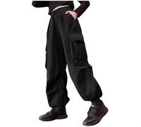 duxyoz Cargo Trousers for Girls Elasticated Waist Baggy Pants with Multi Pockets Kids Jogger for Streetwear Dance Loose Fit Cargos Weatpants Hiking Pants Girls Teen Clothes Age 11-12 Years