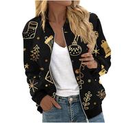 duxyoz Christmas Bomber Jacket Women Lightweight Flight Jackets Long Sleeve Zip Up Casual Coat Xmas Printed Warm Jacket Full Zip Baseball Loose Outdoor Windbreaker Coat With Pockets 01 Xmas M