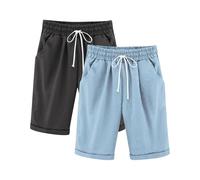 duxyoz Cotton Linen Shorts for Girls Elastic Waisted Straight Leg Kids Plain Joggers Shorts Baggy Casual Drawstring Pants Plain Comfy Going Out Beach Trousers with Pocket 11-12 Years