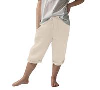 duxyoz Cotton Linen Shorts for Kid Boys Girls Lightweight Summer Beach Casual Pants 3/4 Knee Length Capri Loose Shorts Solid Color Sweatpants Jogging Bottoms Breathable Loungewear Pockets 10-11 Years