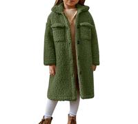 duxyoz Faux Fur Coat For Girls Teddy Fleece Thermal Warm Winter Long Coats Classic Lapel Button Down Outerwear Overcoat Elegant Trench Coat Windproof Thicken Trench Snow Jacket 7-8 Years