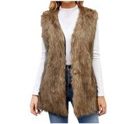 duxyoz Faux Fur Gilet Women Plus Size Fluffy Vest Casual Open Front Cardigan Elegant Furry Waistcoats Sleeveless Vest Coat Ladies Winter Lightweight Bodywarmer Coats Thermal Outwear 01 Brown M