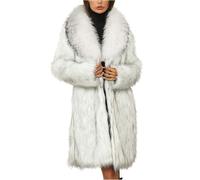duxyoz Faux Fur Long Coat For Women Thicken Warm Winter Coat Luxury Elegant Parka Furry Jacket Loose Casual Long Sleeve Sherpa Outerwear Color Blocking Outerwear Fluffy Fuzzy Overcoat A White XXL