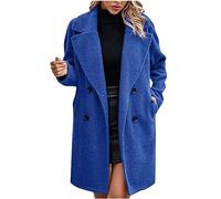 duxyoz Fleece Coats For Women Uk Winter Warm Teddy Fleece Jackets Soft Fluffy Coat Classic Lapel Overcoat Elegant Open Front Long Cardigan Solid Color Plush Long Sleeve Coat 01 Blue