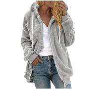 duxyoz Fleece Sweatshirt Women Long Sleeve Casual Fleece Jackets Winter Warm Fluffy Hoodie Coats Soft Teddy Fuzzy Hooded Jacket Ladies Solid Lightweight Sherpa Plush Outwear Cardigan 03 Gray S