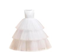 duxyoz Flower Girl Dress Elegant Puffy Tulle First Communion Dresses Girls Bridesmaid Formal Wedding Party Birthday Kids Princess Prom Maxi Ball Gown Wedding Guest Long Dress Photo Shoot 7-8 Years