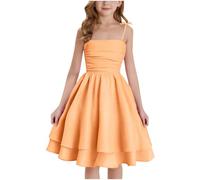 duxyoz Flower Girl Dresses Wedding Birthday Party Dress Off Shoulder Swing Dress for Kids Casual Lightweight Sundress Layered Tiered Evening Dresses Cami Sundress 14-15 Years
