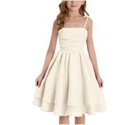 duxyoz Flower Girl Dresses Wedding Birthday Party Dress Off Shoulder Swing Dress for Kids Casual Lightweight Sundress Layered Tiered Evening Dresses Cami Sundress 10-11 Years