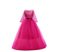 duxyoz Flower Girls Lace 3/4 Sleeve Dress Wedding Bridesmaid Evening Party Floor Length Dress Kids Princess First Communion Pageant Dresses Big Girls Ball Maxi Gown Swing Festive Dress 14-15 Years