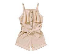 duxyoz Girl Summer Rompers Sleeveless Short Jumpsuit Cotton Clothes Spaghetti Strap One Piece Romper Suspender Casual Overalls Onesie Summer Shorts for Holiday Vacation Going Out Outfit 6-7 Years