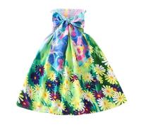 duxyoz Girls Bohemian Dresses Bandeau Bow-Tie Summer Boho Beach Sundress Elegant Vintage Flora Print Swing Princess Dress Off Shoulder Birthday Party Cocktail Evening Ethnic Style Sundress 8-9 Years