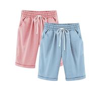 duxyoz Girls Boys Capri Cotton Linen Trousers Wide Leg Loose Sweatpants Kid Classic Summer Casual School Trouser with Pockets Jogging Bottoms Activewear Shorts 12-13 Years
